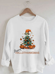 Casual Happy Hallothankmas Print Long Sleeve Sweatshirt