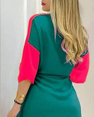 Colorblock Button Design Shirt Dress