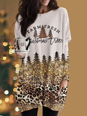 Christmas trees farm fresh Christmas trees Leopard Shiny Casual Top