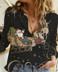 Christmas Print Loose Shirt