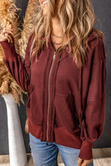 Exposed Seam Pocketed Zip-Up Hoodie