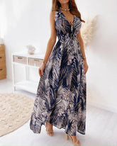 Tropical Print Tied Detail Cutout Back Maxi Dress