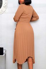 Grommet Eyelet Asymmetrical Pleated Hem Blazer Dress