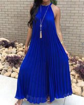 Hot Summer Halter Pleated Casual Maxi Dress