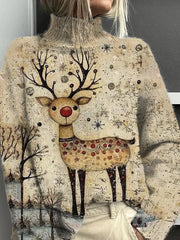 Christmas printed turtleneck knitted sweater