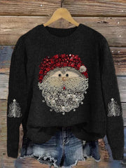 Women's Christmas Santa Claus Jewel Art Crew Neck Sweatshirt