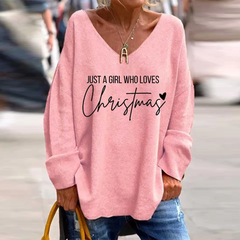 Just A Girl Who Loves Christmas Print Long Sleeve T-Shirt