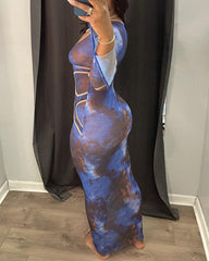 Allover Print Cut Out Asymmetrical Dress