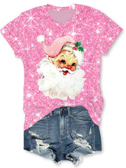 Pink Christmas Santa Print Tee