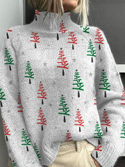 Happy Christmas Print Knit Turtleneck Pullover Sweater