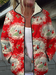Vintage Christmas Art Print Casual Quilted Jacket