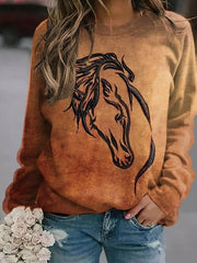 Vintage Horse Round Neck Printed Top