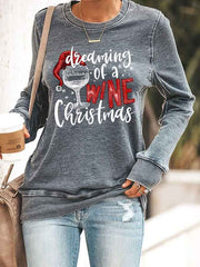 Diedming Of A Wine Christmas Print Casual Sweatshirt