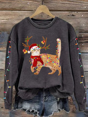 Christmas Cat Lights Print Sweatshirt