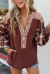 Floral Plaid Patchwork Raw Edge Top