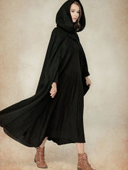 Fall Winter Long Hooded Cape Jacket