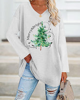 Merry And Bright Christmas Tree🎄 Print Casual Long-Sleeve T-Shirt