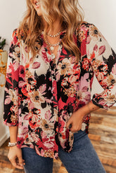 Floral Buttoned 3/4 Sleeve Shirt