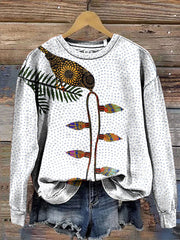 Bird With Bulbs Christmas Print Casual Sweatshirt