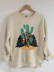 Christmas Cowboy Bronco Cactus Christmas Lights Print Sweatshirt