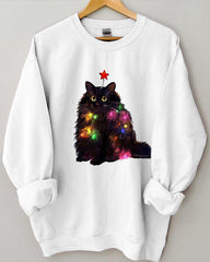 Christmas Lights Cat Loose Sweatshirt