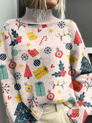 Colorful Christmas Items Christmas Print Knit Turtleneck Pullover Sweater