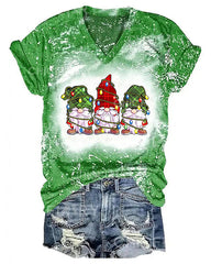 Women Christmas Funny Gnomes Print T-Shirt