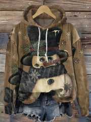 Vintage Christmas Snowman Print Casual Hoodie Sweatshirt