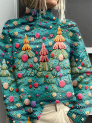 Lovely Christmas Tree Art Print Knit Turtleneck Pullover Sweater