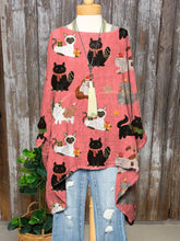 Lovely Christmas Cats Art Print Pocket Cotton Top