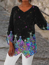 Sequined Christmas Tree Print Casual Top