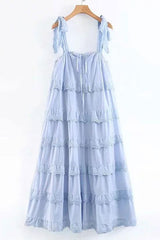 Flowy Self Tie Layered Babydoll Beach Dress