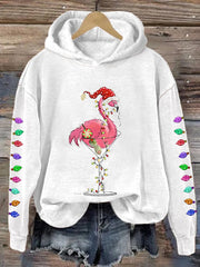 Christmas Colorful Lights Flamingo Holiday Casual Hoodie