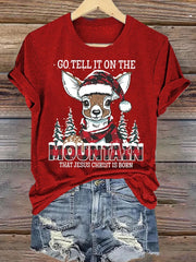 Go Tell Him Christmas Printed Round Neck Short Sleeve T-Shirt