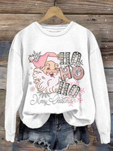 Pink Santa Ho Ho Ho Merry Christmas Print Sweatshirt