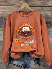 Casual Happy Hallothankmas Print Long Sleeve Sweatshirt