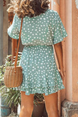 Ruffle Polka Dot Tie Front Beach Mini Dress
