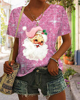 Pink Christmas Santa Print T-Shirt