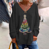 Rainbow Christmas Tree Print Long Sleeve T-Shirt