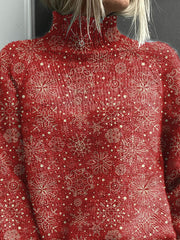 Christmas Snowflake Pattern Printed Knit Turtleneck Pullover Sweater