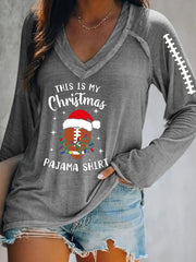 Women's Football Christmas This Is My Christmas Pajama Print V-Neck T-Shirt