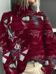 Coffee Christmas Art Print Knit Turtleneck Pullover Sweater