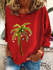 Christmas Palm Tree Print Casual Sweatshirt