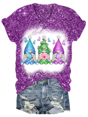 Hello Spring Gnomes Glitter V Neck T-shirt