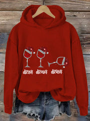 Funny Christmas Drink Drank Drunk Red Wine Glass Casual Hoodie