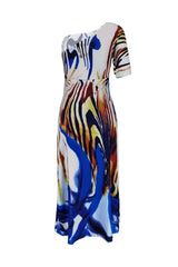 Allover Print Oblique Shoulder Maxi Dress