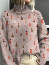 Petite Christmas Tree Pattern Printed Knit Turtleneck Pullover Sweater