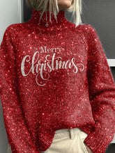 "Merry Christmas" Graphic Printed Knit Turtleneck Pullover Sweater