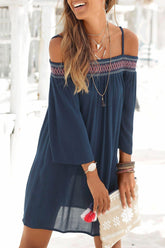 Contrast Panel Cold Shoulder Backless Chiffon Dress