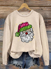 Shiny Santa Print Sweatshirt